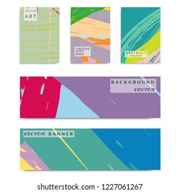 Abstract universal grunge art texture, web header template. Collage page and banner collection with brush strokes. Design for card, invitation, brochure, booklet, book cover, flyer sheet a4