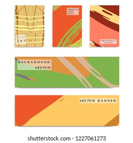 Abstract universal grunge art texture, web header template. Collage page and banner collection with brush strokes. Design for card, invitation, brochure, booklet, book cover, flyer sheet a4