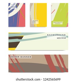 Abstract universal grunge art texture, web header template. Collage page and banner collection with brush strokes. Design for card, invitation, brochure, booklet, book cover, flyer sheet a4