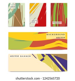 Abstract universal grunge art texture, web header template. Collage page and banner collection with brush strokes. Design for card, invitation, brochure, booklet, book cover, flyer sheet a4