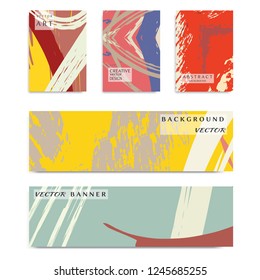 Abstract universal grunge art texture, web header template. Collage page and banner collection with brush strokes. Design for card, invitation, brochure, booklet, book cover, flyer sheet a4