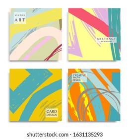 Abstract universal grunge art texture. Creative artistic backgrounds set with brush strokes. Vector template for card, invitation, voucher, certificate. Trendy design for tag, cover, fabric, brochure 