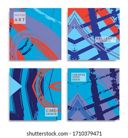 Abstract universal grunge art texture. Creative artistic backgrounds set with brush strokes. Vector template for card, invitation, voucher, certificate. Trendy design for tag, cover, fabric, brochure 