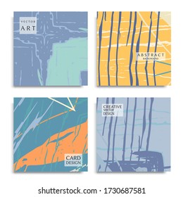 Abstract universal grunge art texture. Creative artistic backgrounds set with brush strokes. Vector template for card, invitation, voucher, certificate. Trendy design for tag, cover, fabric, brochure 