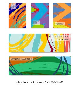 Abstract universal grunge art texture, web header template. Collage page and banner collection with brush strokes. Design for card, invitation, brochure, booklet, book cover, flyer sheet a4