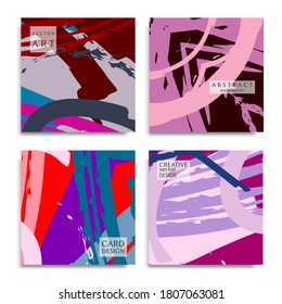Abstract universal grunge art texture. Creative artistic backgrounds set with brush strokes. Vector template for card, invitation, voucher, certificate. Trendy design for tag, cover, fabric, brochure 