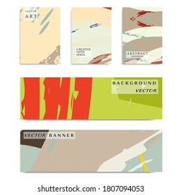 Abstract universal grunge art texture, web header template. Collage page and banner collection with brush strokes. Design for card, invitation, brochure, booklet, book cover, flyer sheet a4