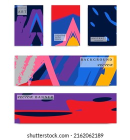 Abstract universal grunge art texture, web header template. Collage page and banner collection with brush strokes. Design for card, invitation, brochure, booklet, book cover, flyer sheet a4
