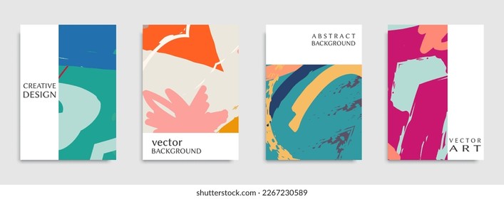 Abstract universal grunge art texture. Creative artistic backgrounds set with brush strokes. Vector template for card, invitation, voucher, certificate. Trendy design for tag, cover, fabric, brochure 