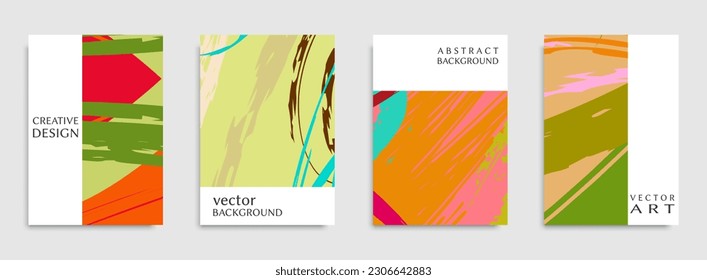 Abstract universal grunge art texture. Creative artistic backgrounds set with brush strokes. Vector template for card, invitation, voucher, certificate. Trendy design for tag, cover, fabric, brochure 