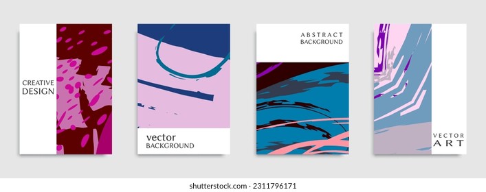 Abstract universal grunge art texture. Creative artistic backgrounds set with brush strokes. Vector template for card, invitation, voucher, certificate. Trendy design for tag, cover, fabric, brochure 