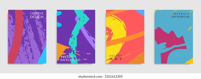 Abstract universal grunge art texture. Creative artistic backgrounds set with brush strokes. Vector template for card, invitation, voucher, certificate. Trendy design for tag, cover, fabric, brochure 