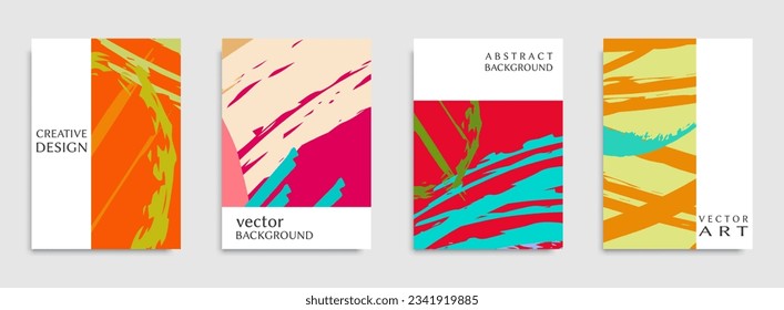 Abstract universal grunge art texture. Creative artistic backgrounds set with brush strokes. Vector template for card, invitation, voucher, certificate. Trendy design for tag, cover, fabric, brochure 