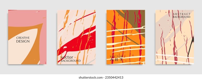 Abstract universal grunge art texture. Creative artistic backgrounds set with brush strokes. Vector template for card, invitation, voucher, certificate. Trendy design for tag, cover, fabric, brochure 
