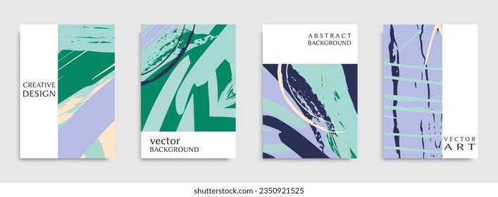 Abstract universal grunge art texture. Creative artistic backgrounds set with brush strokes. Vector template for card, invitation, voucher, certificate. Trendy design for tag, cover, fabric, brochure 
