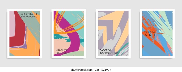 Abstract universal grunge art texture. Creative artistic backgrounds set with brush strokes. Vector template for card, invitation, voucher, certificate. Trendy design for tag, cover, fabric, brochure 