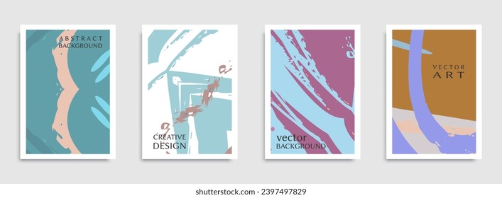 Abstract universal grunge art texture. Creative artistic backgrounds set with brush strokes. Vector template for card, invitation, voucher, certificate. Trendy design for tag, cover, fabric, brochure 