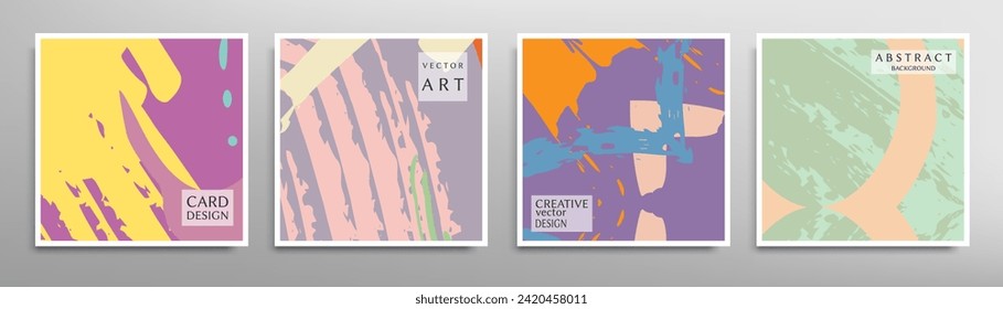 Abstract universal grunge art texture. Creative artistic backgrounds set with brush strokes. Vector template for card, invitation, voucher, certificate. Trendy design for tag, cover, fabric, brochure 