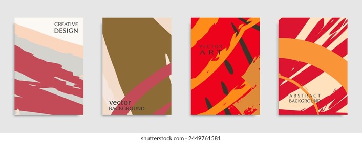 Abstract universal grunge art texture. Creative artistic backgrounds set with brush strokes. Vector template for card, invitation, voucher, certificate. Trendy design for tag, cover, fabric, brochure 
