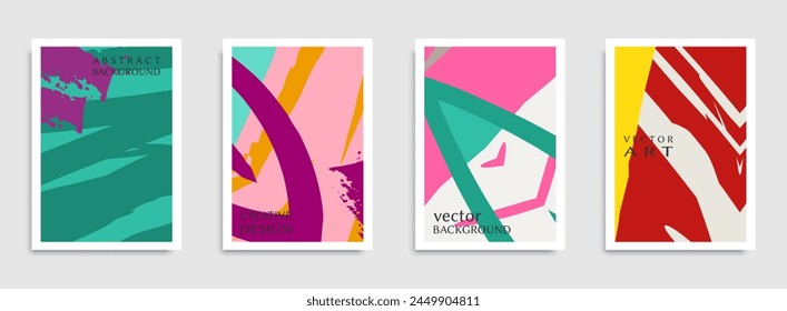 Abstract universal grunge art texture. Creative artistic backgrounds set with brush strokes. Vector template for card, invitation, voucher, certificate. Trendy design for tag, cover, fabric, brochure 