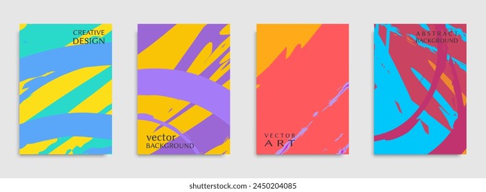 Abstract universal grunge art texture. Creative artistic backgrounds set with brush strokes. Vector template for card, invitation, voucher, certificate. Trendy design for tag, cover, fabric, brochure 