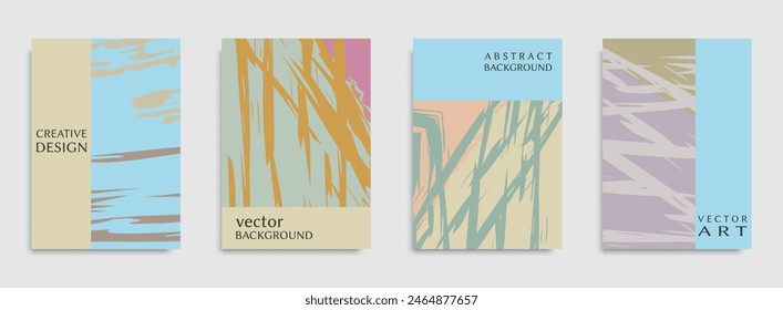 Abstract universal grunge art texture. Creative artistic backgrounds set with brush strokes. Vector template for card, invitation, voucher, certificate. Trendy design for tag, cover, fabric, brochure 