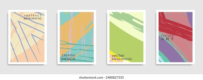 Abstract universal grunge art texture. Creative artistic backgrounds set with brush strokes. Vector template for card, invitation, voucher, certificate. Trendy design for tag, cover, fabric, brochure 