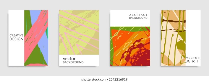 Abstract universal grunge art texture. Creative artistic backgrounds set with brush strokes. Vector template for card, invitation, voucher, certificate. Trendy design for tag, cover, fabric, brochure 