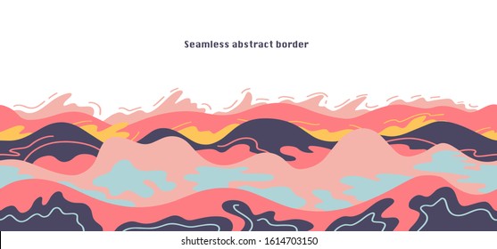 Abstract universal seamless border. Colored spots and strokes isolated on white background template. Vector illustration