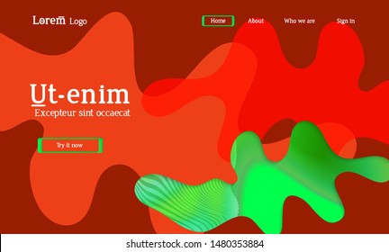 Abstract universal web template with simple wavy shapes and cut out paper with shadow over striped background. Social media web banner. Bright colored isolated.