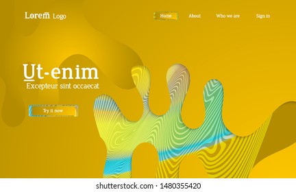 Abstract universal web template with simple wavy shapes and cut out paper with shadow over striped background. Social media web banner. Bright colored isolated.