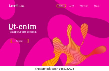 Abstract universal web template with simple wavy shapes and cut out paper with shadow over striped background. Social media web banner. Bright colored isolated.