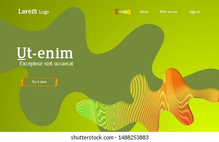 Abstract universal web template with simple wavy shapes and cut out paper with shadow over striped background. Social media web banner. Bright colored isolated.