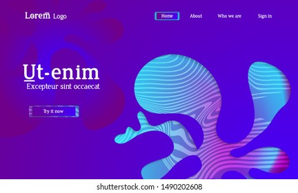 Abstract universal web template with simple wavy shapes and cut out paper with shadow over striped background. Social media web banner. Bright colored isolated.