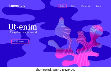 Abstract universal web template with simple wavy shapes and cut out paper with shadow over striped background. Social media web banner. Bright colored isolated.