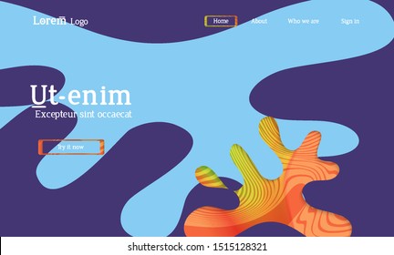 Abstract universal web template with simple wavy shapes and cut out paper with shadow over striped background. Social media web banner. Bright colored isolated.