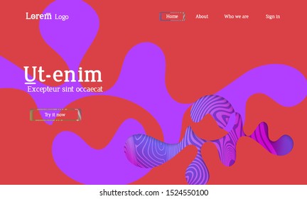 Abstract universal web template with simple wavy shapes and cut out paper with shadow over striped background. Social media web banner. Bright colored isolated.