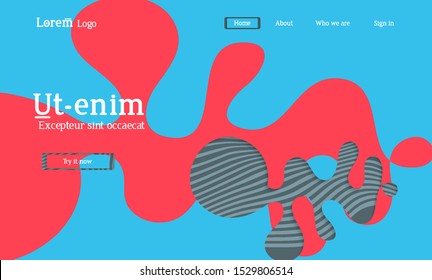 Abstract universal web template with simple wavy shapes and cut out paper with shadow over striped background. Social media web banner. Bright colored isolated.