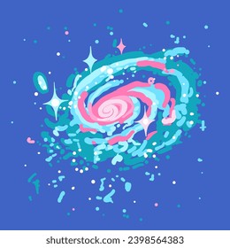 Abstract universe filled with stars, nebula in a cartoon style.