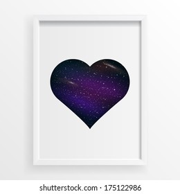 Abstract universe texture heart shape in minimal design white picture frame on wall  Eps 10 vector illustration 