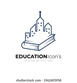 Abstract university logo with line building and book symbols