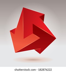 Abstract unreal shape, 3d red arrows, impossible object