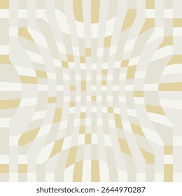 Abstrato assimétrico fundo sem costura com ilusão óptica de volume. O padrão gráfico repetível é criado a partir de faixas com células grandes e pequenas cinza e verde. Para tecido, camuflagem. Vetor