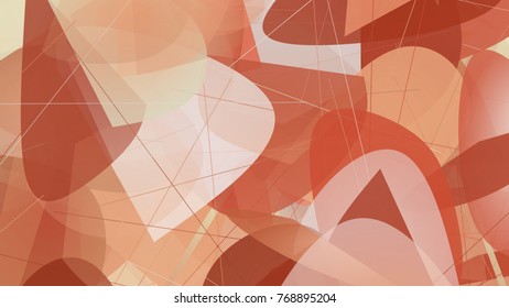 Abstract unusual background out of various geometrical shapes. Ovals, drops, lines. Soft red, beige, orange colors.