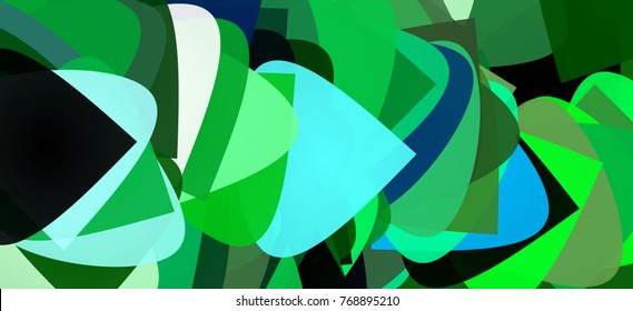 Abstract unusual background out of various geometrical shapes. Bright green artwork for print, poster, card.