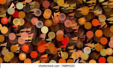 Abstract unusual background out of various geometrical shapes. Circles, lines, random forms. Warm brown, red, orange colors, halftones.