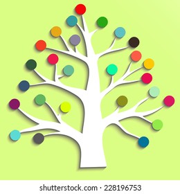 Abstract unusual Christmas tree. Tree with colorful round leaves, vector illustration. Template cards.
