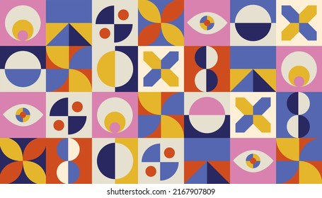 An abstract unusual composition made of geometric shapes and elements. Geometric vector background for web design, business cards, invitations, prints. Minimalist geometric poster with simple.