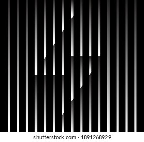Abstract unusual eye lightning logo on geometric black and white gradient stripes background. Luxury stripe pattern. Vector seamless fabric texture