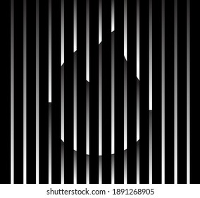 Abstract unusual fire sign logo on geometric black and white gradient stripes background. Luxury stripe pattern. Vector seamless fabric texture.